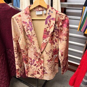 Susan Graver Printed Faux Suede Blazer Floral Damask Size XS